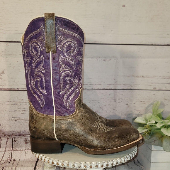 New NWOT Roper Women's Distressed Brown & Purple Leather Square Toe Boots Sz 8.5 - Picture 4 of 16